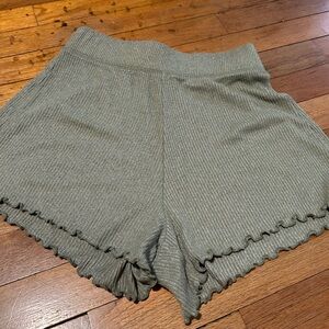 Roxy Gray High Waist Shorts with Scalloped Hem